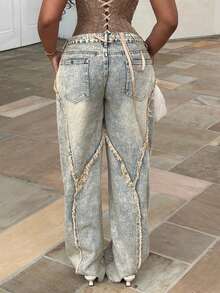 Alexandranx Women's Vintage Street Chic Distressed Frayed Hem Wide Leg Jeans - Medium Wash - View 2