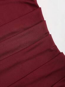 Sweetra Women's Solid Color Ruched Twist Shoulder Pleated Dress, Spring/Summer - Burgundy - View 5