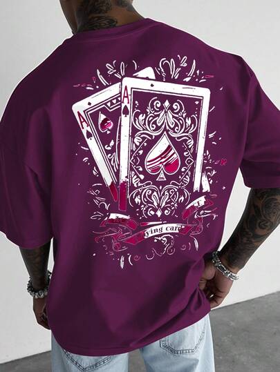 Manfinity Roughcore Men's Casual Card Print Short Sleeve T-Shirt, Summer