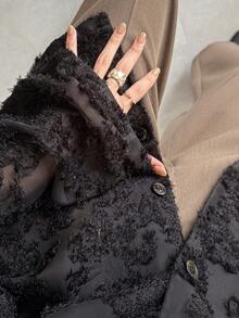 FRIFUL Women's Casual Commuting Solid Color Cutout Blazer Western Outfits For Women - Black - View 5