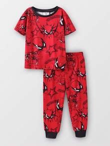 SHEIN Young Boy's Casual Snug Fit Graphic Print Thick Crew Neck Long Sleeve Top And Pants Loungewear Set, Suitable For Autumn/Winter - Multicolor - View 5