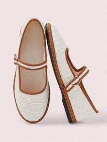 CUCCOO DOLLMOD Women's Shoes Classic White Contrasting Color Along The Edge Mary Jane Flats Spring Shoes - White - View 2