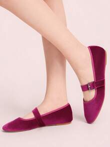 CUCCOO DOLLMOD Women's Shoes Fuchsia Velvet Round Toe Flats - Hot Pink - View 5