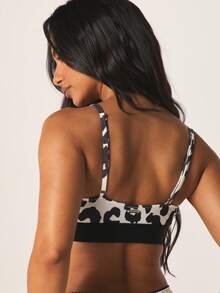 MISSGUIDED 豹纹印花无钢圈文胸，黑色撞色饰边，可调节肩带，无钢圈，舒适日常内衣上装 - 彩色 - 查看 2