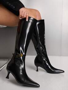 CUCCOO SZL Women's Fashion Pointed Toe Knee-High Boots - Black - View 1