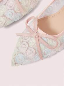 CUCCOO DOLLMOD Sepatu Flat Mary Jane Wanita Berwarna-warni dengan Bordir Bunga Jala, Modis, Pita Ganda, Lucu, Elegan, Sepatu Musim Semi - MultiWarna - View 9