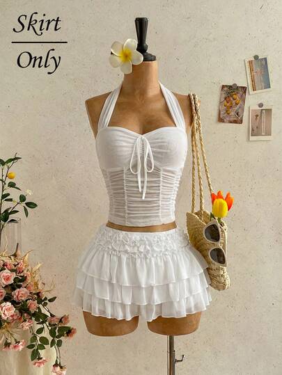 Soleia Chân váy xếp ly nhiều tầng bằng vải chiffon lãng mạn dành cho nữ, thích hợp cho kỳ nghỉ biển, bờ biển, gợi cảm, hẹn hò, khu nghỉ dưỡng bãi biển.