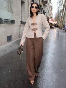 Yassique 女士秋冬款带扣开衫外套 - 鏽棕色 - 查看 2