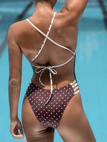 Swim Nautrix 1 pièce Maillot de bain en tissu sexy avec cordon de serrage, imprimé de pois et couleurs contrastées - Multicolore - Voir 4