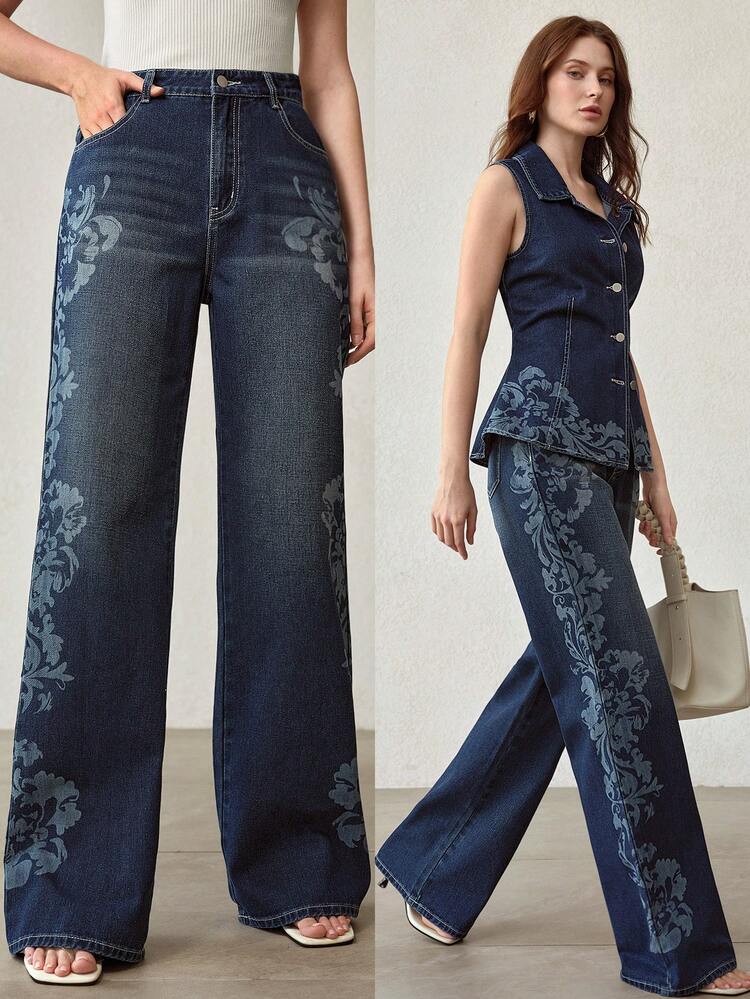 FLORAL PRINT STRAIGHT LEG JEANS