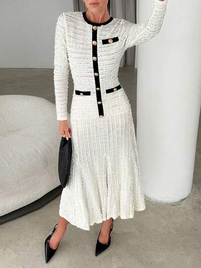 Lavishia Women's Color Block Dress, Elegant Spring Dress Suitable For Commuting, Gathering, Outing, Vacation, Fashion Versatile Waist-Cinching Slimming