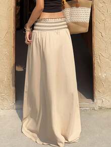 Serisse Women's Pleated Patchwork Color Casual Versatile Daily Wear Skirt - Apricot - View 2