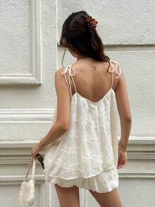 Serisse 女士纯色吊带背心和短裤休闲两件套，法式夏季度假轻盈浪漫白色蕾丝褶皱拼接吊带背心两件套，清新显瘦宽松短裤，夏季度假/午后漫步/日常出行热销套装，婚礼白色套装，白色上衣，荷叶边上衣，女士度假套装，女士休闲套装，优雅女士套装，女士沙滩装，女士夏季服装，春夏精选Zanzea连衣裙，女士两件套，女士短裤套装 - 米色 - 查看 7