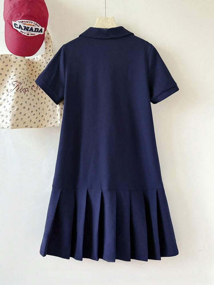 navy blue uniform dress girls Littlespring Little Girls Short Sleeve Dress Peter Pan Collar School Uniform Dresses Casual Solid Navy Blue Size 6, Girl's, Brown