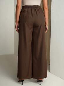 MaterniChic 孕妇休闲百搭通勤高腰纯色裤 - 棕色 - 查看 2