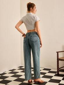 EURMUSE 100% Cotton LOW RISE WIDELEG CUT WHITE JEAN - Light Wash - View 2