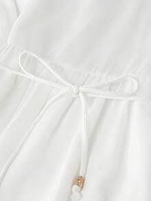 Franclia 女士优雅法式奢华V领连衣裙，新款宽松休闲度假连衣裙，常规肩部雪纺连衣裙 - 白色 - 查看 6