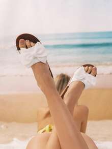Swim Mod Sandalias convertibles con lazo, puntera redonda, para exterior, tipo chanclas sin deslizamiento, para mujer, sandalias de playa con lazo, regalo de San Valentín - Blanco - Ver 2