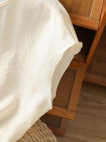 Franclia 优雅圆领休闲百搭不对称下摆系结杏色短袖女式衬衫 - 杏色 - 查看 5