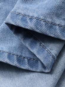 DAZY Young Girls Turndown Collar Short Sleeve Casual Denim Jacket And Coat, Fall Outfit - Blue - View 8