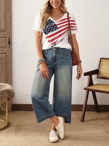 EMERY ROSE Plus Size Loose Straight Leg Jeans With Pockets, Fashion & Versatile - Blue - View 7
