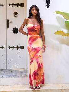 Opulessa Vacation Knit Mesh Printed Open Back Dress For Women, Spring/Summer - Multicolor - View 6