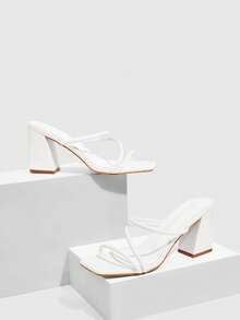 CUCCOO SZL Women Shoes White PU Light Strip With Basic Commuting Fashion Thick Heel Square Toe Sandals Summer Shoes - White PU - View 2