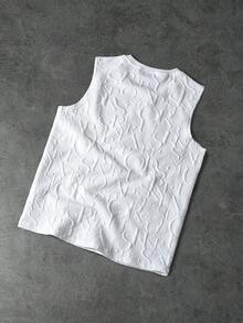 PAVTROS 男士夏季字母压花圆领休闲百搭背心 男士白色图案背心 男士图案背心 - 白色 - 查看 2