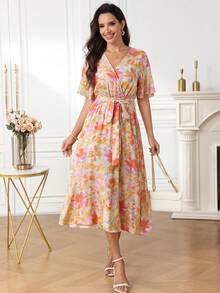 Miaspire 女士优雅印花中长连衣裙，夏季 - 彩色 - 查看 6