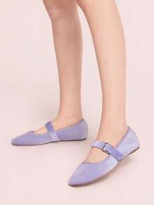 CUCCOO DOLLMOD Women's Shoes Cornflower Blue Round Toe Velvet Flats - Light purple - View 3