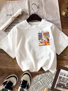 EMERY ROSE Áo thun nữ tay ngắn cổ tròn in chữ và hoa, kiểu dáng thường ngày, đa năng. - trắng - Xem 2