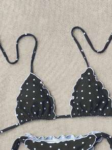 Swim Mod Bohemian 70s Retro Elegant Vacation Beach Party Casual Cute Black And White Polka Dot Bikini Set Summer - Multicolor - View 5