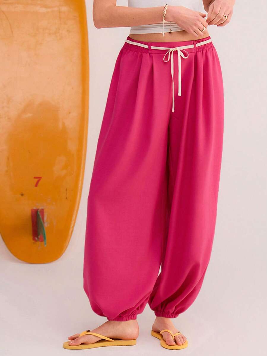Athîral 女士休闲宽松系带灯笼裤 - 粉色 - 查看 1