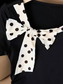 GlowEve Blusa casual de mujer con lazo en la cintura, estampado de lunares y pliegues, versátil para primavera/verano - Multicolor - Ver 6