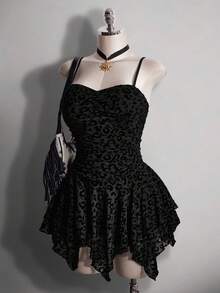 SHEIN ICON Đầm hai dây dáng xòe bất đối xứng in họa tiết da báo dành cho nữ cỡ lớn - màu đen - Xem 7