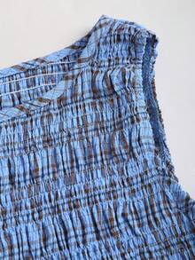 Sweetra Women's New Year, Summer , Halloween Costume, Christmas, Thanksgiving, New Arrivals, Spring/Summer/Autumn/Winter, Suitable For Party, Commute, Daily, Travel, Vacation, Summer Top, Elegant Party Blouse, Women Beach, Plaid Top, Cute Sweet Vacation, Waist Ruched Fitted Sleeveless Round Neck Ruffle Hem Top - Blue - View 7