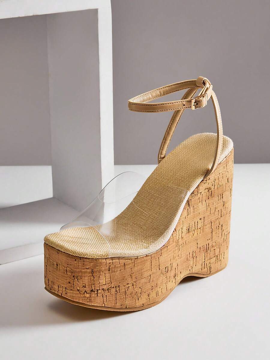 SHUZIA Women's Minimalist Clear Ankle Strap Platform Sandals - Clear - View 1