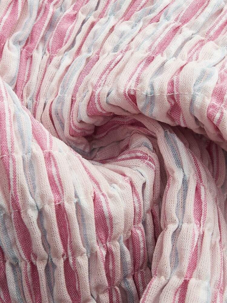 Pink Shirred Striped Sleeveless Top Spring Summer Vacation Top Cute Top French Style Chic Top Parisian Style