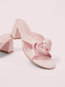 CUCCOO DOLLMOD Sandalias de tacón grueso con puntera redonda, decoración de lazo, de cuero sintético rosa pálido, con estilo tierno y apropiadas para primavera y verano - Polvo tierno - Ver 2