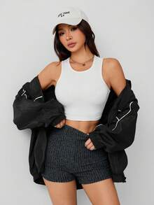 SHEIN PETITE Summer Marled Knit Biker Shorts - Dark Grey - View 3