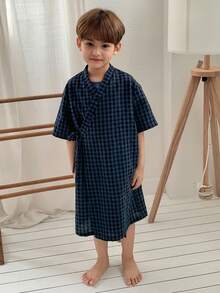 Dazy Kids 男童格子短袖睡袍和裤子睡衣套装 - 藏蓝色 - 查看 8