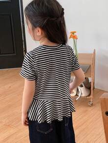 Hapijoa 女童条纹圆领套头T恤，女童秋季夏季服装 - 黑與白 - 查看 6