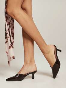 SHUZIA #ElegantEdit Women's Pointed Toe Patent-Finish Coffee Mule Heels – Sleek, Polished & Chic - Coffee Brown - View 2