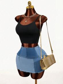 Mistrie Women's Frayed Hem Casual Denim Pencil Skirt - Blue - View 5