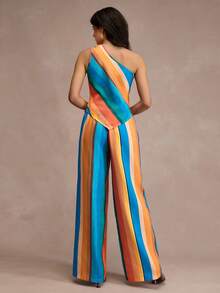 CLARA VERO Set di top monospalla a righe e pantaloni a zampa, vestibilità regular, perfetto per feste estive, vacanze al mare o weekend, realizzato in tessuto leggero non elastico al 100% in poliestere - Multicolore - Visualizzare 7
