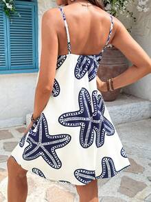 SHEIN 孕妇休闲无袖连衣裙，海星印花，适合度假 - 藍白色 - 查看 2