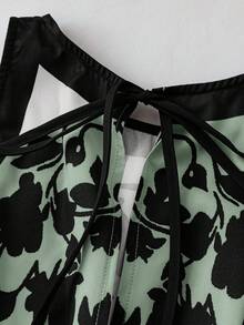 SHEIN PETITE CURVE 大码女式印花露背无袖阔腿连体裤 - 綠色 - 查看 3