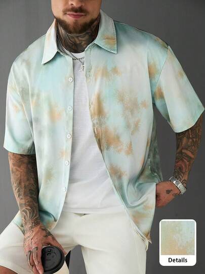 SLATEMANN Men's Fashion Casual Tie-Dye Print Button-Down Short Sleeve Shirt Men  Summer Outfits Men Shirts Streetwear Men Stain Summer Outfits Men S Tie Dye Shirts Acid Wash Shirt Daily Leisure, Weekend Trips, Travel Expeditions, Relaxed Work Environments , Boyfriend/Husband Gift, Anniversary /Birthday Gift Party Summer Vacation Holiday Streetwear