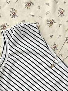 SHEIN EZwear Áo croptop nữ kiểu dáng thường ngày kẻ sọc, bất đối xứng, xếp ly, thích hợp cho mùa hè và kỳ nghỉ. - Nhiều màu - Xem 5