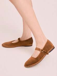 CUCCOO DOLLMOD Giày bệt nữ cổ điển màu nâu nhung, quai đơn, thích hợp cho mùa xuân. - - 13 màu nâu. - Xem 5